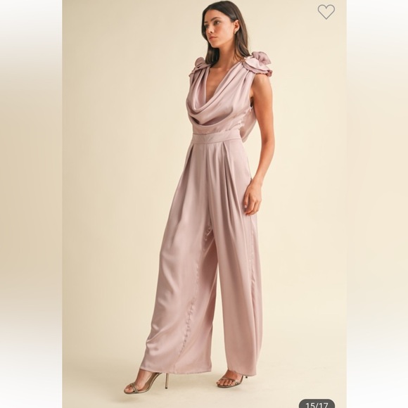 #170 3D FLORAL APPLIQUÉ DEEP COWL NECK JUMPSUIT - Picture 5 of 7